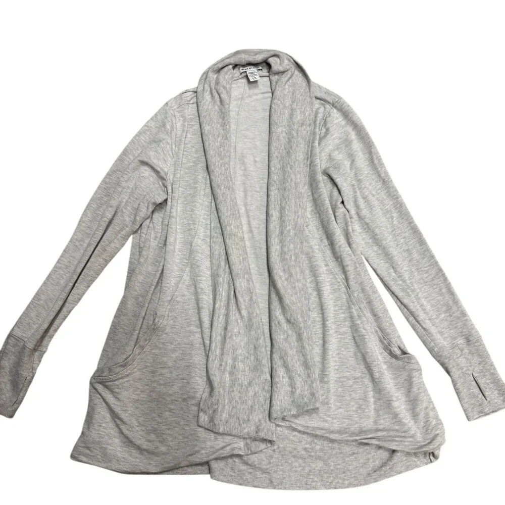 Athleta Pranayama Wrap Cardigan Light Gray Thumbholes Size L - EUC - Picture 3 of 7